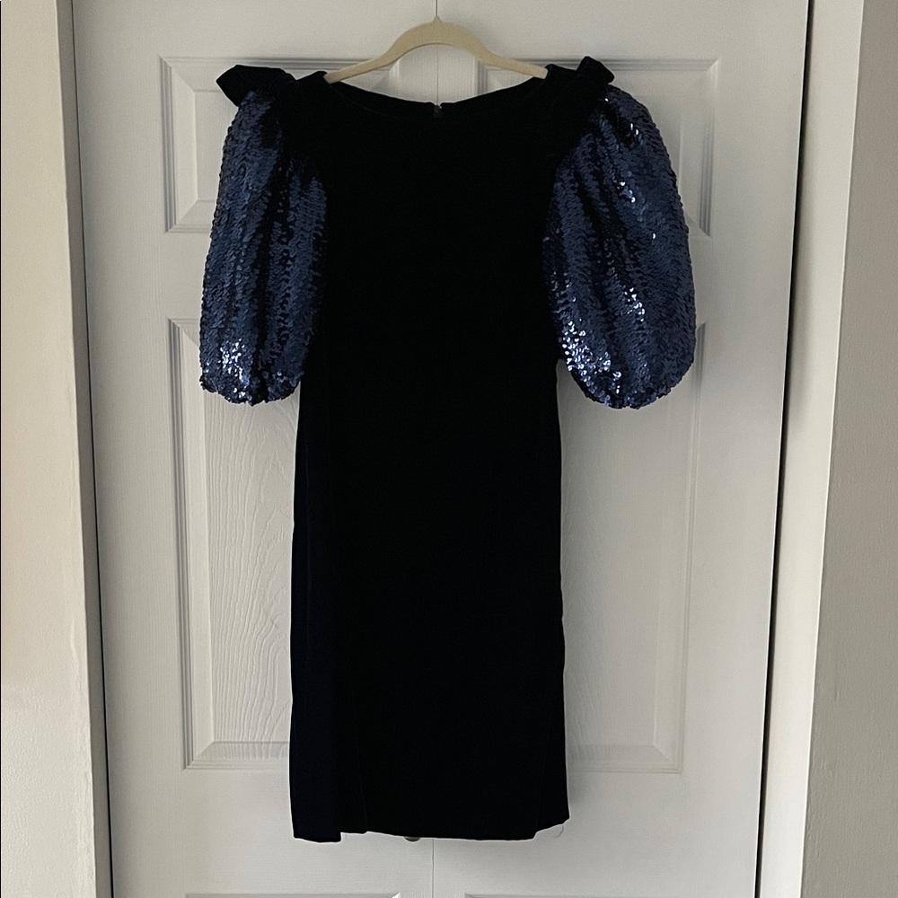 Vintage 80s Blue Velvet and Sequin Dress